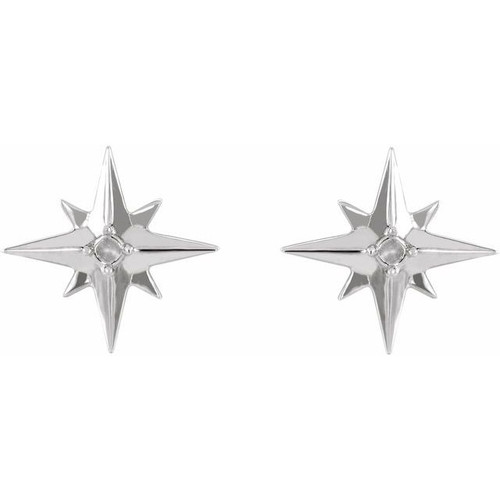 Accented Star Earrings Mounting in 14 Karat White Gold for Round Stone, 0.41 grams