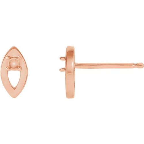 Accented Earrings Mounting in 14 Karat Rose Gold for Round Stone, 0.33 grams