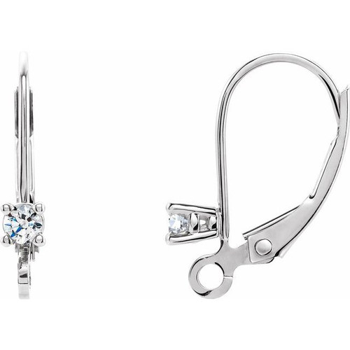 Accented Lever Back Earring Top Mounting in 14 Karat White Gold for Round Stone, 0.46 grams