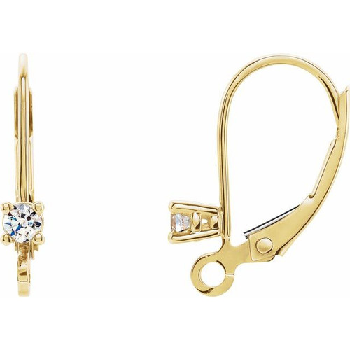 Accented Lever Back Earring Top Mounting in 14 Karat Yellow Gold for Round Stone, 0.47 grams