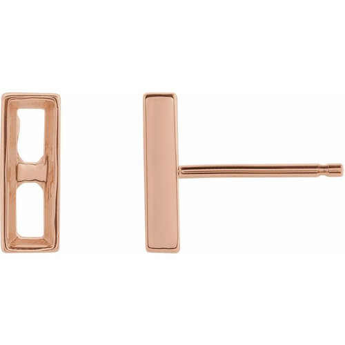 Baguette Bezel Set Bar Earrings Mounting in 14 Karat Rose Gold for Straight baguette Stone, 0.68 grams