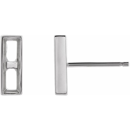 Baguette Bezel Set Bar Earrings Mounting in 14 Karat White Gold for Straight baguette Stone, 0.66 grams