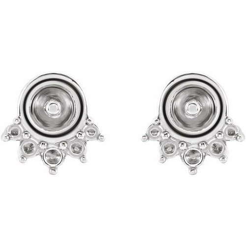 Accented Pearl Earrings Mounting in Platinum for Pearl Stone, 0.92 grams