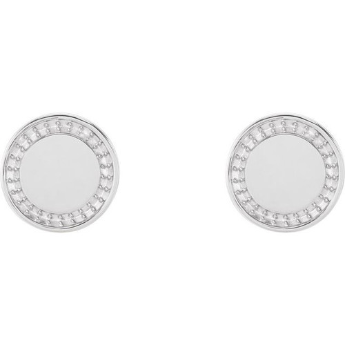 Accented Engravable Earrings Mounting in Sterling Silver for Round Stone, 1.36 grams