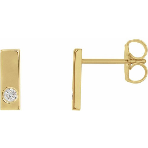 Accented Bar Earrings Mounting in 14 Karat Rose Gold for Round Stone, 0.45 grams