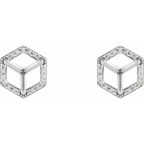 Round 3 Prong Halo Style Stud Earrings Mounting in 18 Karat White Gold for Round Stone, 1.11 grams