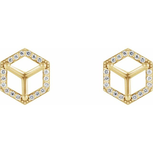 Round 3 Prong Halo Style Stud Earrings Mounting in 18 Karat Yellow Gold for Round Stone, 1.18 grams