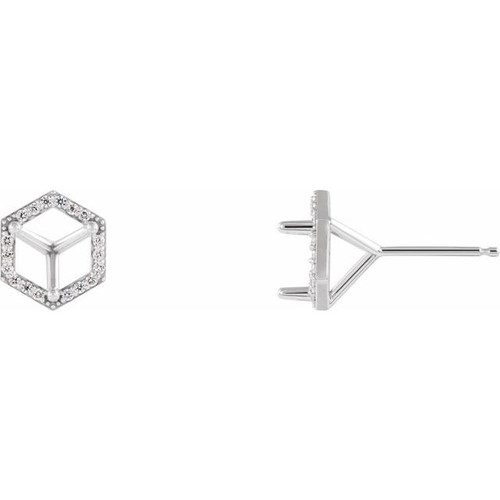 Round 3 Prong Halo Style Stud Earrings Mounting in Platinum for Round Stone, 1.39 grams