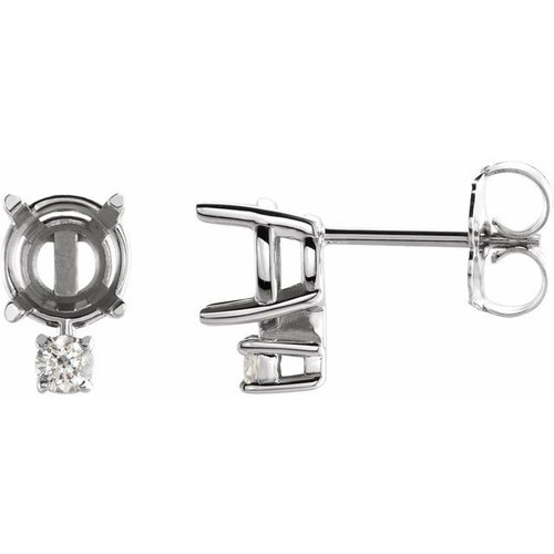 Round 4 Prong Accented Earrings Mounting in Platinum for Round Stone, 1.45 grams