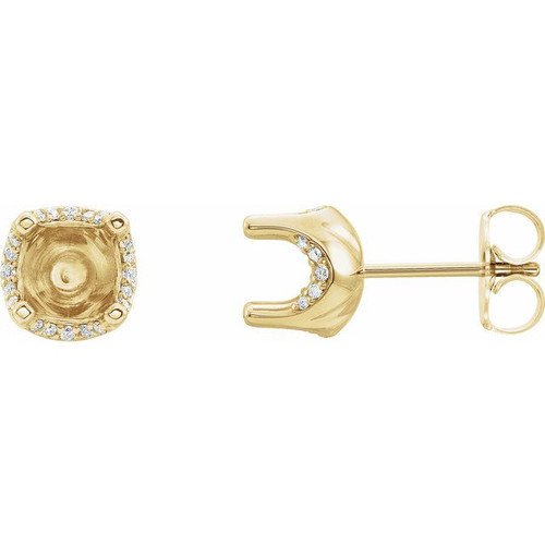 Round 4 Prong Accented Solstice Solitaire® Stud Earrings Mounting in 14 Karat Yellow Gold for Round Stone, 1.33 grams