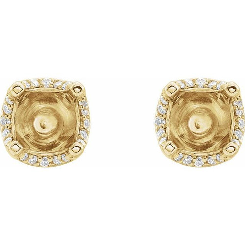 Round 4 Prong Accented Solstice Solitaire® Stud Earrings Mounting in 14 Karat Yellow Gold for Round Stone, 1.33 grams