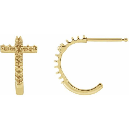 Accented Cross Hoop Earrings Mounting in 14 Karat Yellow Gold for Round Stone, 0.76 grams