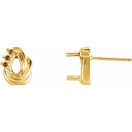 Accented Pear Earrings Mounting in 14 Karat Rose Gold for Pear shape Stone, 0.78 grams