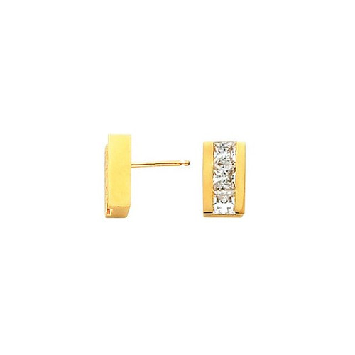 Three Stone Channel Set Earrings Mounting in 14 Karat White Gold for Square Stone, 2 grams