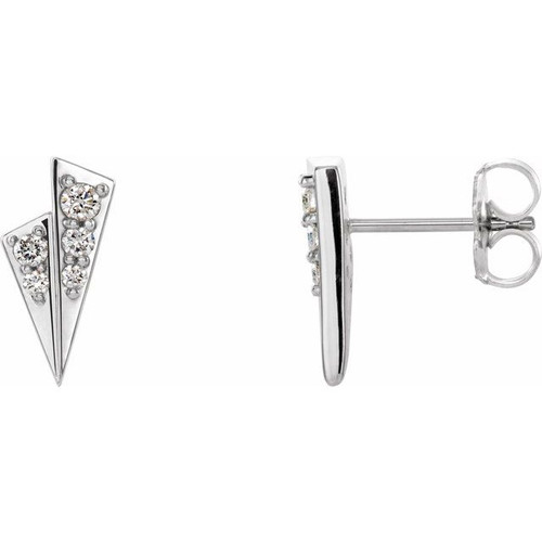 Accented Geometric Earrings Mounting in Platinum for Round Stone, 0.91 grams