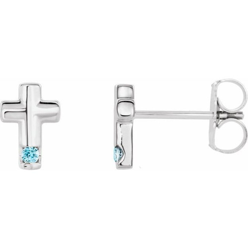 Accented Cross Earrings Mounting in Platinum for Round Stone, 1.56 grams