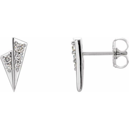 Accented Geometric Earrings Mounting in Sterling Silver for Round Stone, 0.49 grams