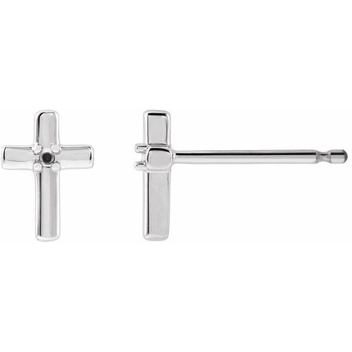 Solitaire Cross Earrings Mounting in 14 Karat White Gold for Round Stone, 0.26 grams