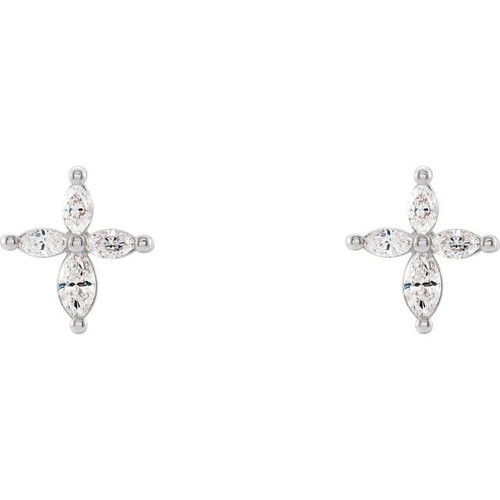 Accented Cross Earrings Mounting in Platinum for Marquise Stone, 1.3 grams
