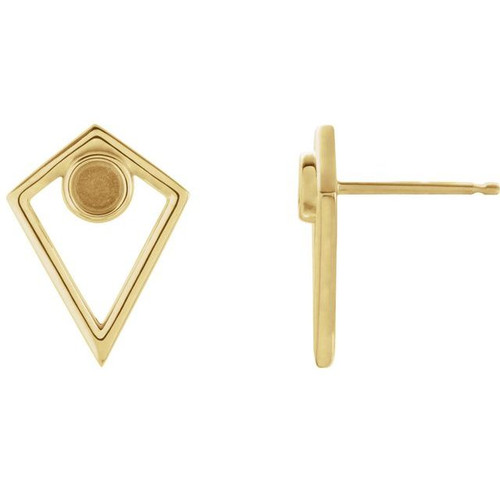 Cabochon Pyramid Earrings Mounting in 14 Karat Yellow Gold for Round Stone, 0.67 grams