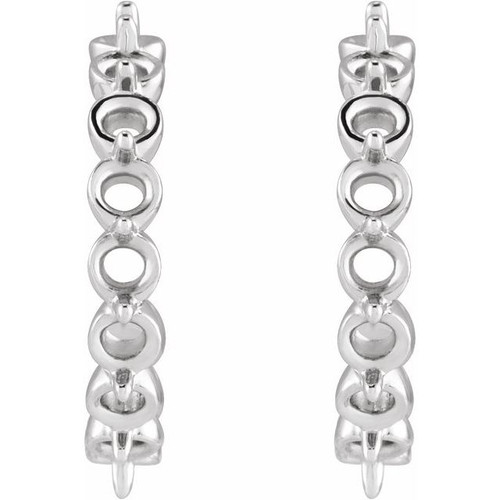 Accented Hoop Earrings Mounting in 14 Karat White Gold for Round Stone, 1.03 grams