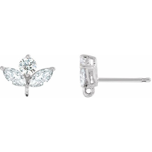 Cluster Earring Top Mounting in 14 Karat White Gold for Round Stone, 0.3 grams
