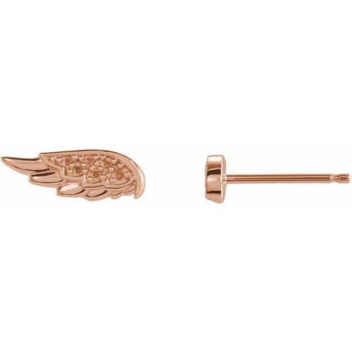 Accented Angel Wing Earrings Mounting in 14 Karat Rose Gold for Round Stone, 0.39 grams