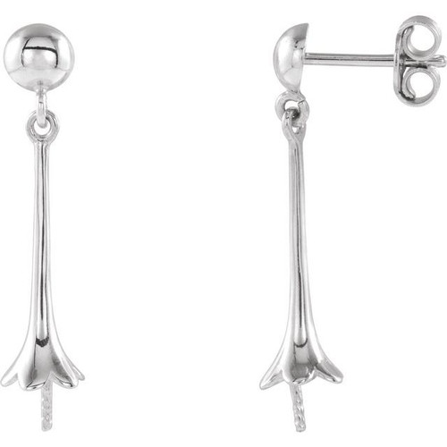 Floral Pearl Earrings Mounting in 14 Karat White Gold for Pearl Stone, 2.05 grams