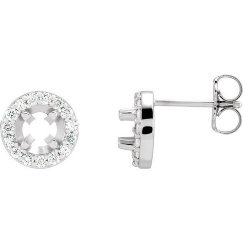 Round 4 Prong Halo Style Earrings Mounting in Platinum for Round Stone, 2.37 grams
