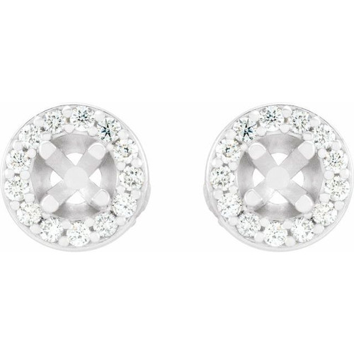 Round 4 Prong Halo Style Earrings Mounting in Platinum for Round Stone, 2.37 grams