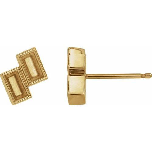 Family Stud Earrings Mounting in 14 Karat Yellow Gold for Straight baguette Stone, 0.83 grams