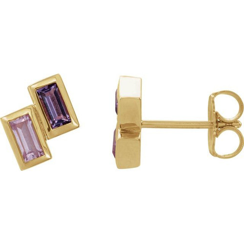 Family Stud Earrings Mounting in 14 Karat Yellow Gold for Straight baguette Stone, 0.83 grams