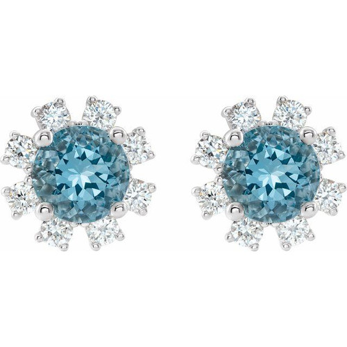 Round 4 Prong Halo Style Earrings Mounting in Platinum for Round Stone, 3.2 grams