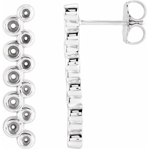 Bezel Set Bar Earrings Mounting in 14 Karat White Gold for Round Stone, 1.45 grams