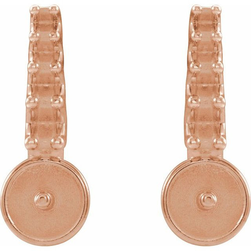 Pearl Bar Earrings Mounting in 14 Karat Rose Gold for Pearl Stone, 1.14 grams