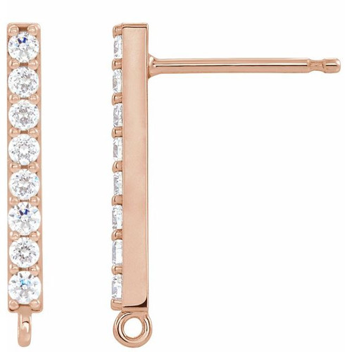 Accented Bar Earring Top Mounting in 14 Karat Rose Gold for Round Stone, 0.36 grams