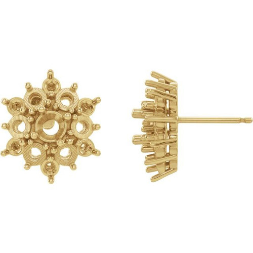 Accented Cabochon Earrings Mounting in 14 Karat Yellow Gold for Round Stone, 1.93 grams