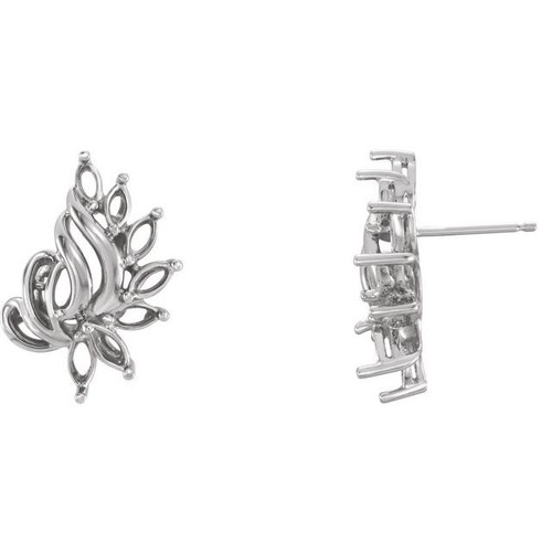 Marquise Cluster Earrings Mounting in 14 Karat White Gold for Marquise Stone, 2.14 grams