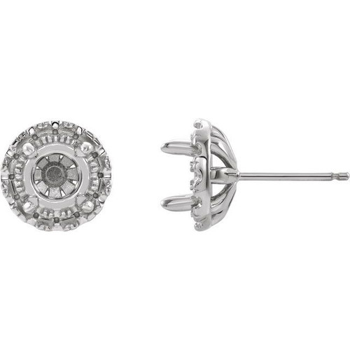 French Set Halo Style Earrings Mounting in Platinum for Round Stone, 1.05 grams