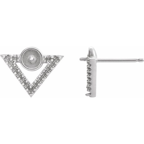 Pearl Geometric Earrings Mounting in 14 Karat White Gold for Pearl Stone, 0.79 grams