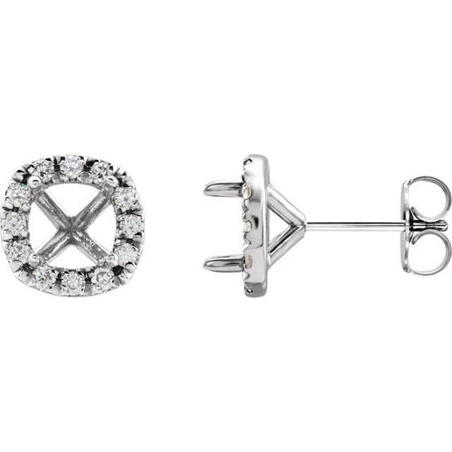 Halo Style Cocktail Style Earrings Mounting in 14 Karat White Gold for Cushion Stone, 1.39 grams