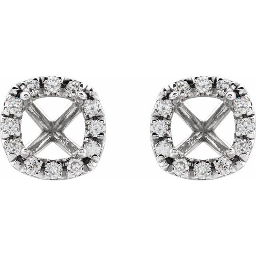 Halo Style Cocktail Style Earrings Mounting in 14 Karat White Gold for Cushion Stone, 1.39 grams