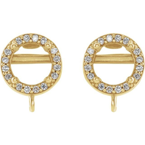 Round Halo Style Earring Top Mounting in 14 Karat Yellow Gold for Round Stone, 0.58 grams