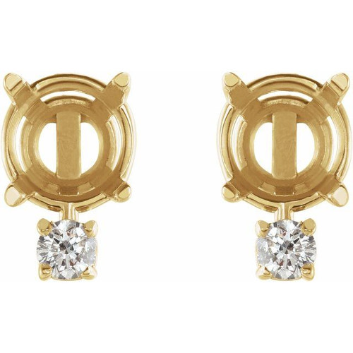 Round 4 Prong Accented Earrings Mounting in 18 Karat Yellow Gold for Round Stone, 1.13 grams