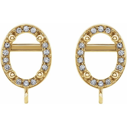 Oval 4 Prong Halo Style Earring Top Mounting in 14 Karat Yellow Gold for Oval Stone, 0.82 grams