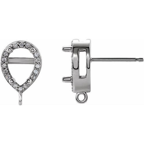 Pear 4 Prong Halo Style Earring Top Mounting in Platinum for Pear shape Stone, 1.17 grams