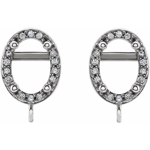Oval 4 Prong Halo Style Earring Top Mounting in 14 Karat White Gold for Oval Stone, 0.79 grams