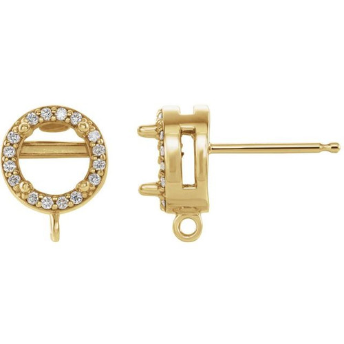 Round Halo Style Earring Top Mounting in 18 Karat Yellow Gold for Round Stone, 0.69 grams