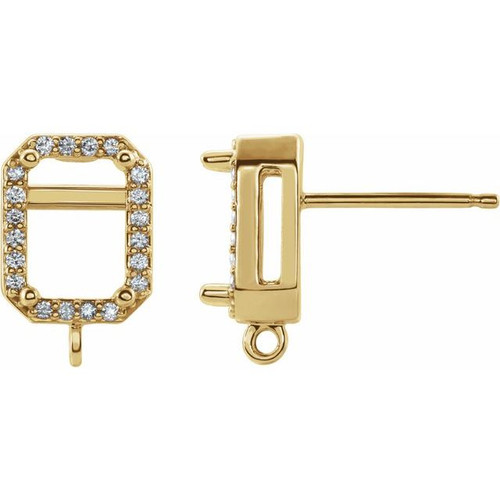 Emerald 4 Prong Halo Style Earring Top Mounting in 14 Karat Yellow Gold for Emerald Stone, 0.86 grams