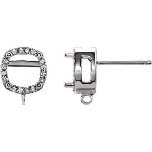 Cushion 4 Prong Halo Style Earring Top Mounting in 14 Karat White Gold for Cushion Stone, 0.91 grams